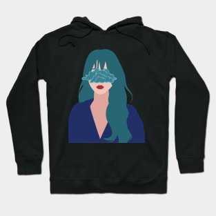 Beautiful girl with blue hair and blue cloud on the eyes Hoodie